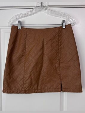 NEW Forever 21 Large Camel Brown Quilted Faux Leather Micro Mini Skirt